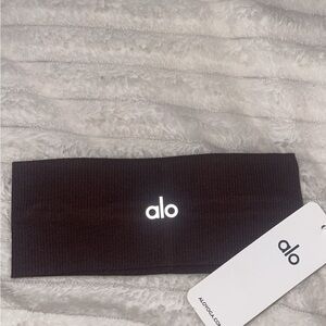ALO Yoga ribbed brown headband with white logo